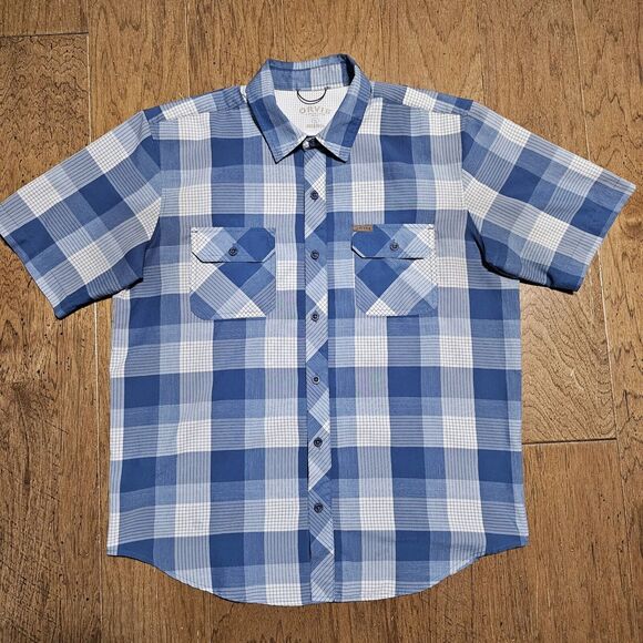 Orvis Button Up Shirt Adult Large White Blue Vented Polyester Outdoor Mens - Picture 1 of 11